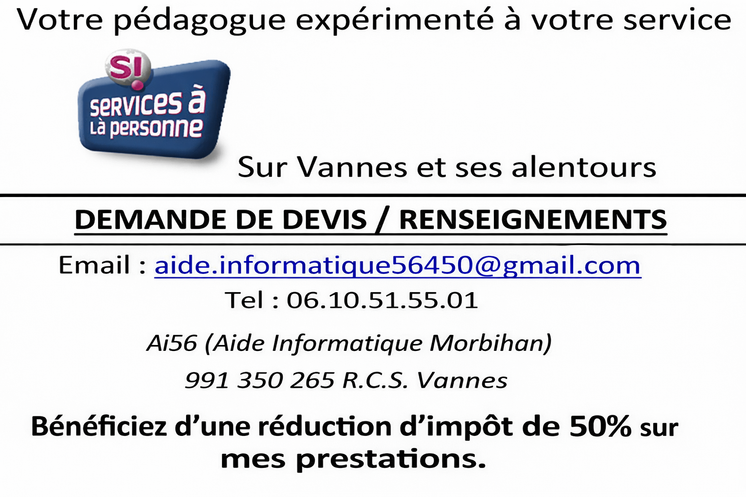 Flyer verso AI56 aide informatique Morbihan